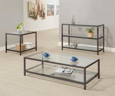 Trini - Sofa Table With Glass Shelf - Black Nickel - Sofa Tables - Grand Furniture GA