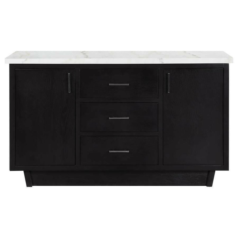 Sherry - 3-Drawer Marble Top Dining Sideboard Server - White And Rustic Espresso - Servers - Grand Furniture GA