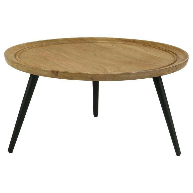 Zoe - Round Coffee Table With Trio Legs - Natural and Black.