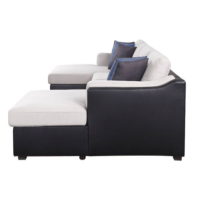 Merill - Sectional Sofa - Beige Fabric & Black PU - Grand Furniture GA