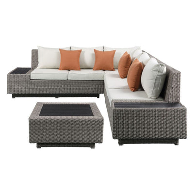 Salena - Patio Table - Beige Fabric & Gray Wicker - Grand Furniture GA