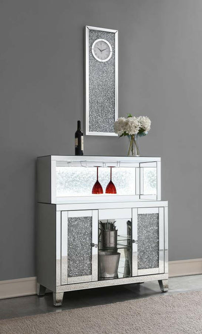 Yvaine - 2-Door Mirrored Wine Cabinet With Faux Crystal Inlay - Silver - Wine Cabinets - Grand Furniture GA