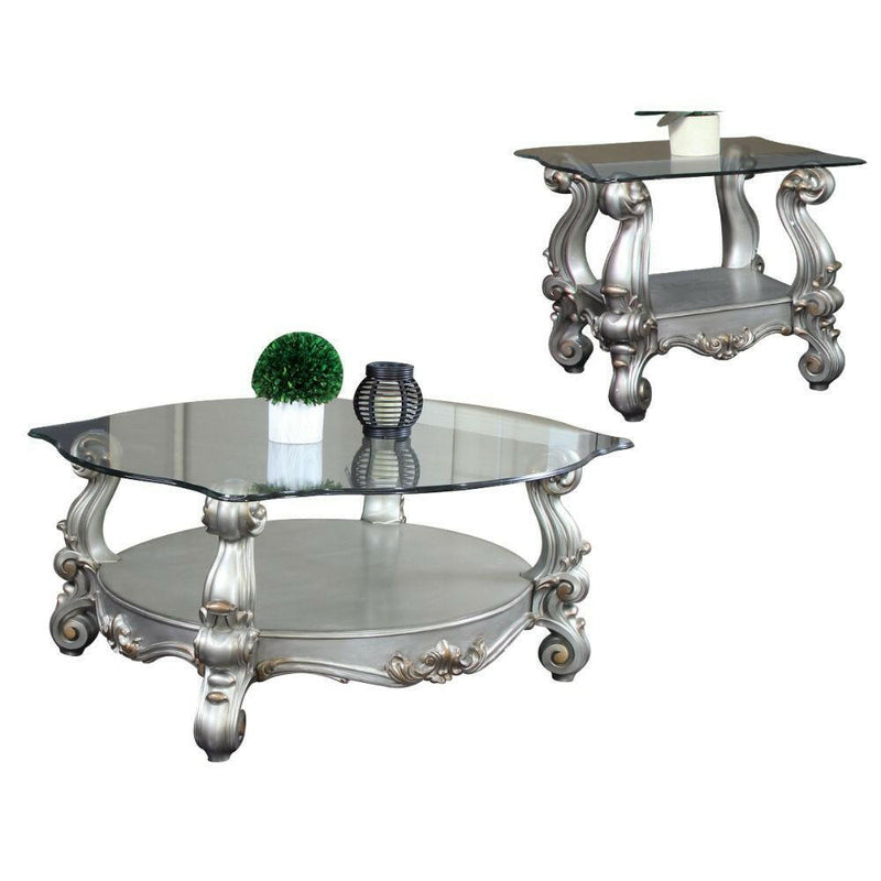 Versailles - Coffee Table - Antique Platinum - & Clear Glass - 22" - Grand Furniture GA