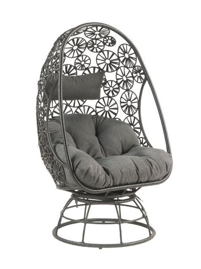 Hikre - Patio Lounge Chair - Clear Glass, Charcaol Fabric & Black Wicker - Grand Furniture GA