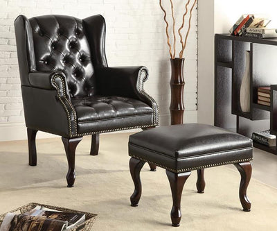 Roberts - Button Tufted Back Accent Chair With Ottoman - Black and Espresso.