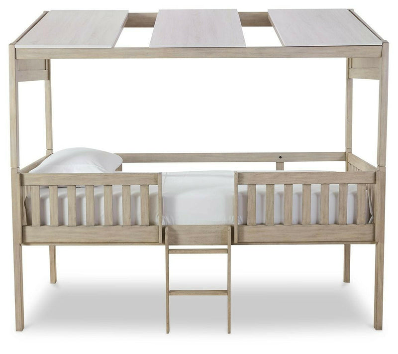 Wrenalyn - White / Brown / Beige - Twin Loft Bed With Roof Panels.