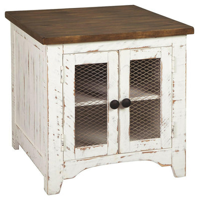 Wystfield - White / Brown - Rectangular End Table - 2 Doors.