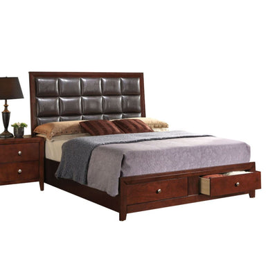 Ilana - Queen Bed - Brown PU & Brown Cherry - Grand Furniture GA