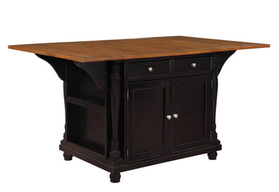 Slater - 2-Drawer Kitchen Island With Drop Leaves - Brown and Black.