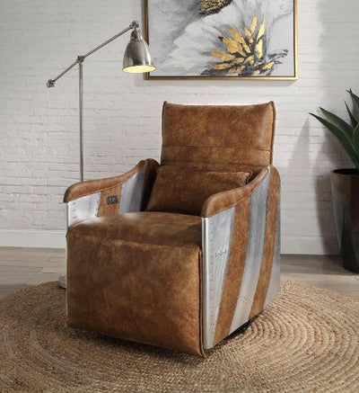 Qalurne - Recliner - 2-Tone Mocha Top Grain Leather & Aluminum - Grand Furniture GA