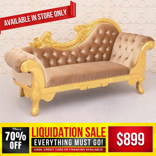 Italian Style Chaise - Brown and Gold - Grand Furniture GA