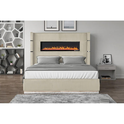 Modern Upholstered Bed with Fireplace | Velvet Luxury Bedframe - Grand Furniture GA