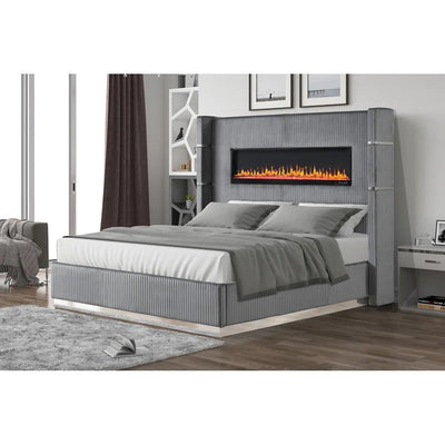 Modern Upholstered Bed with Fireplace | Velvet Luxury Bedframe - Grand Furniture GA