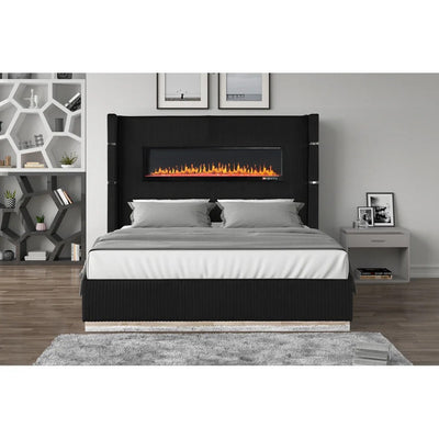 Modern Upholstered Bed with Fireplace | Velvet Luxury Bedframe - Grand Furniture GA