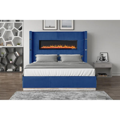 Modern Upholstered Bed with Fireplace | Velvet Luxury Bedframe - Grand Furniture GA